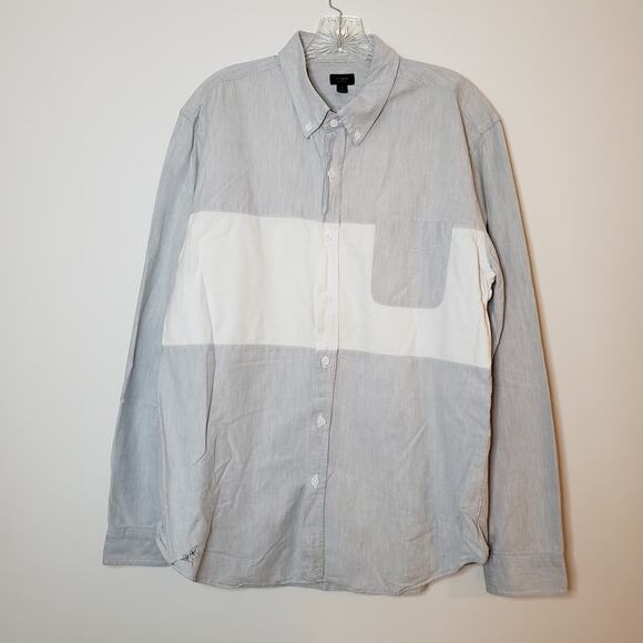 J. Crew Casual Rugby Buttondown Shirt Gray White Men's XL - Picture 1 of 9